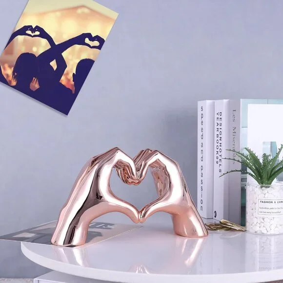 Pink Heart Hands Sculpture Boho Living Room Decor, Aesthetic Shelf Decoration, I - Picture 7 of 8